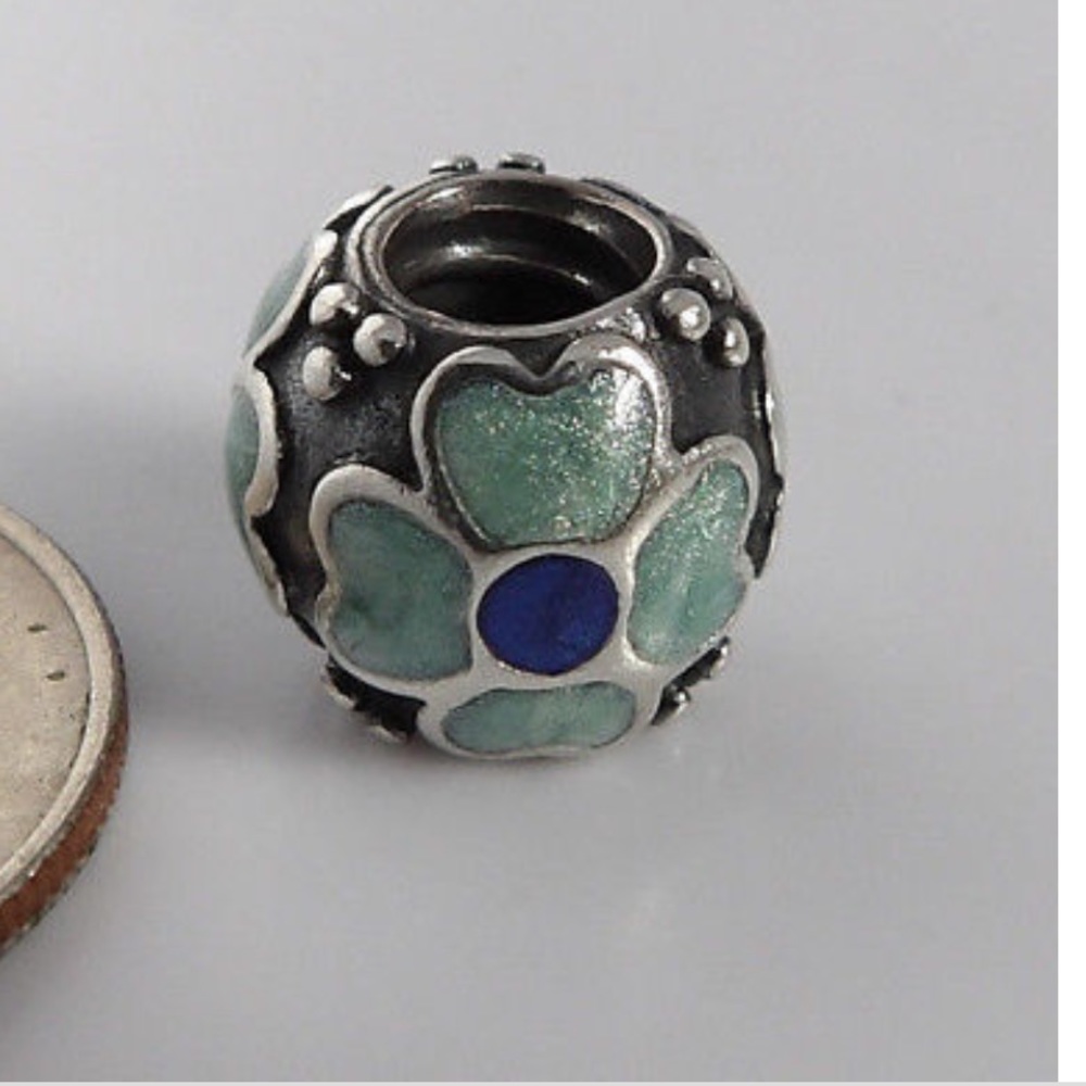 *PANDORA* BLUE AND GREEN ENAMEL FLOWER CHARM